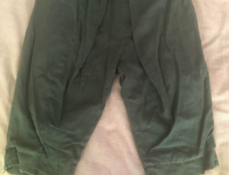 麻姑娘双层麻裤子，复古绿色垮裤大裆裤两面可...