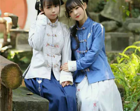兰若庭闺蜜装流年汉服立领袄裙s 灰色上衣蓝...