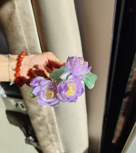 孤品热缩荷花发簪热缩片发簪半热缩荷花莲花超...