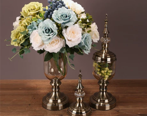 新古典家居装饰品水晶玻璃花瓶摆件插花花艺仿...