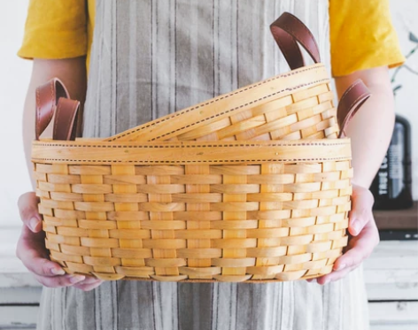 ?树可 日系椭圆杉木编织篮客厅水果盆家用展...