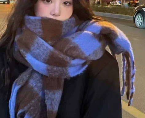 虞书欣同款格子大围巾女冬季韩系百搭复古仿羊...