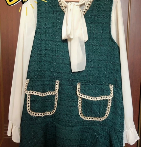 小香风风全新小香风套装小裙子L码马甲裙子衬...