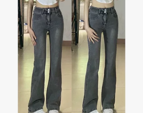 烟灰色微喇叭牛仔裤女 仅试穿?全新S￥35