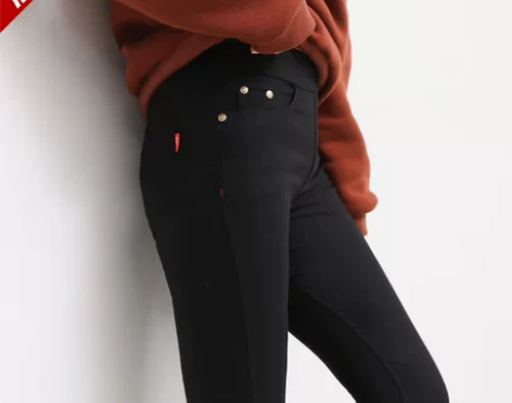 加绒黑色打底裤外穿大码加厚裤子高腰小脚裤女...