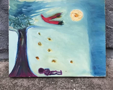 原创油画《春风沉醉的夜》，木龙无外框布面油...