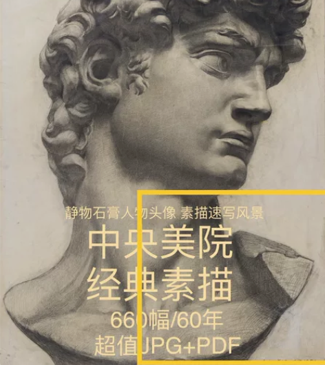 中央美院60年留校素描作品 静物石膏人体头...