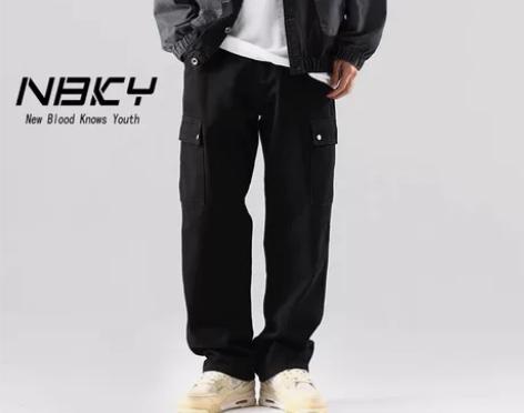 NBKY复古阔腿工装裤子男vibe潮流高街...