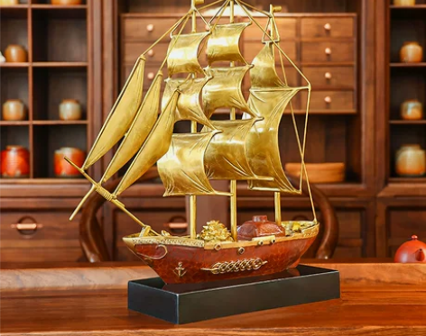 佐森 一帆风顺帆船摆件 全铜元宝船开业乔迁...