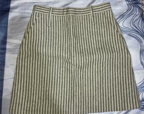 秋冬抹茶绿竖条纹A字裙半身裙短裙显瘦 腰围...