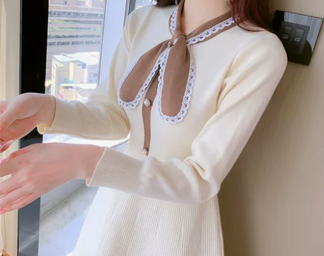 秋冬新款针织连衣裙女长袖套头中长裙时尚收腰...