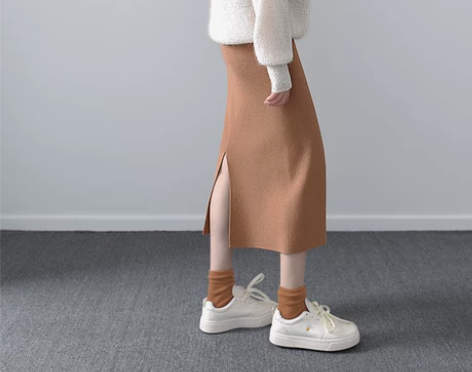 冰丝针织开叉半身裙中长款2022春秋松紧高...