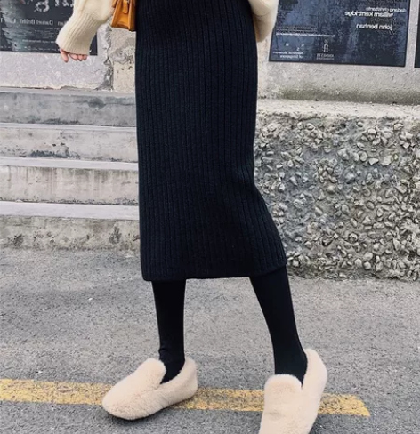 中长款针织半身裙一步裙包臀裙女秋冬季高腰长...