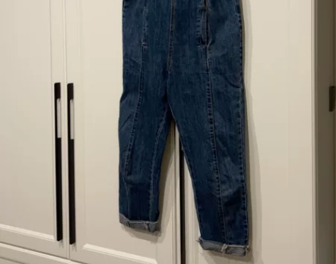 99新 L码 120斤可穿 复古背带牛仔裤...