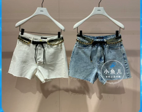 欧时力2021夏季新款牛仔短裤金属链腰带 ...