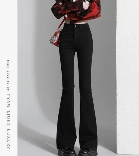 黑色牛仔裤 黑色微喇牛仔裤 微喇牛仔裤 喇...