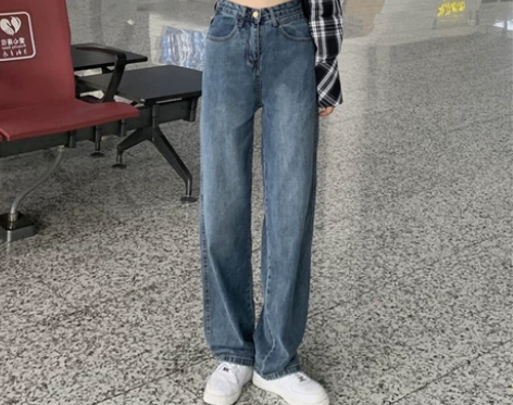高腰牛仔裤女春秋直筒宽松2021秋冬新款大...