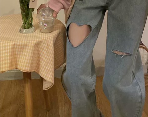 ?破洞牛仔裤女夏薄款2021新款大码胖mm...