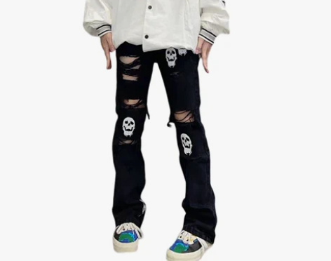 美式街头复古嘻哈潮流破洞牛仔裤vibe风微...