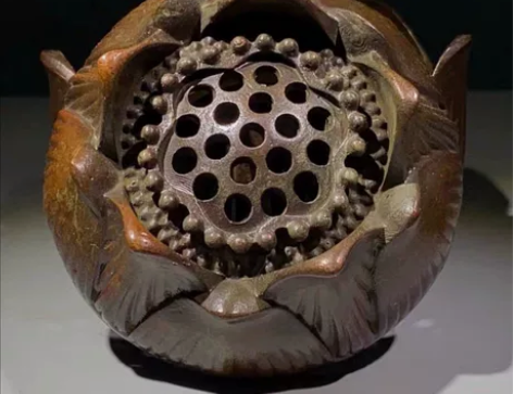 古玩老铜铜莲花香炉摆件大明宣德古董老物件莲...