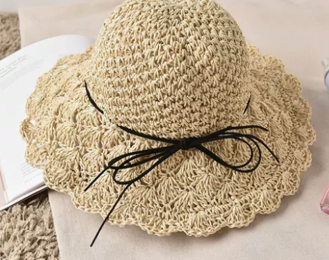 草帽女夏天小清新可折叠沙滩帽 海边出游帽子...