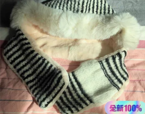条纹雷锋帽女冬可爱加绒毛线帽日系护耳围巾帽...