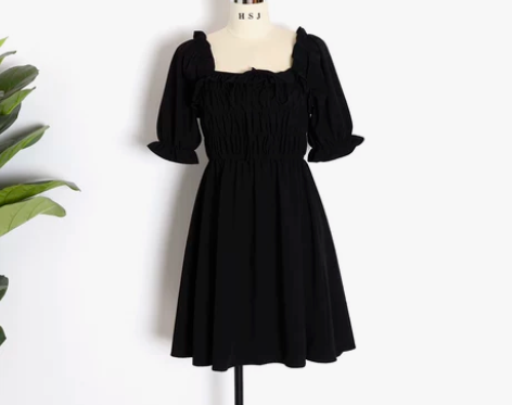 方领连衣裙女夏2020新款赫本风法式复古裙...