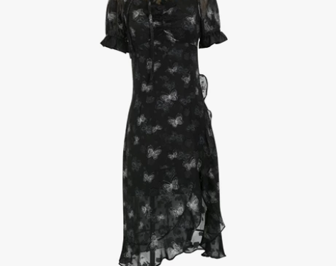 清仓现货蝴蝶仙子木耳边设计 超显瘦黑色连衣...