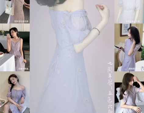 大喜自制气质绣花方领高腰荷叶边连衣裙202...