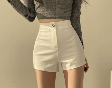 短裤女 短裤热裤白色女夏外穿高腰弹力紧身包...