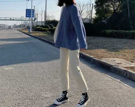 ?【全新】米白色高腰牛仔裤女宽松直筒202...