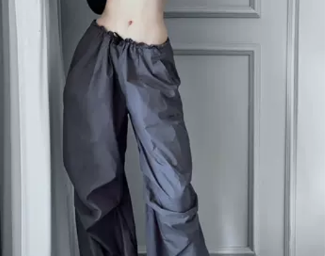 美式嘻哈hiphop工装裤松紧腰小众设计感...