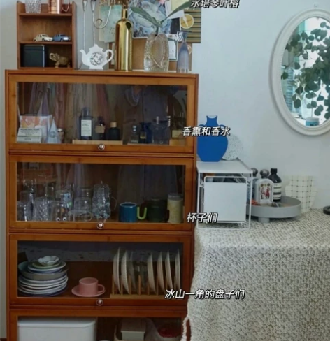 复古储物柜餐边柜客厅碗柜茶水柜落地多层置物...