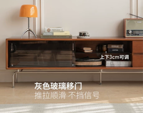 源氏木语实木电视柜意式客厅收纳地柜复古玻璃...