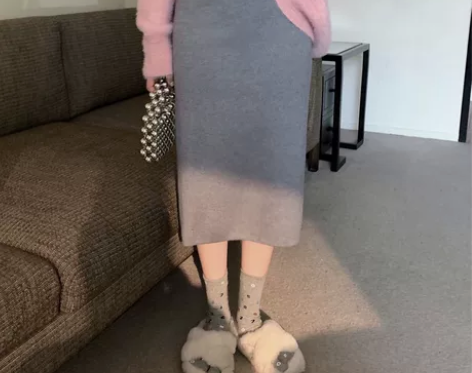 150小个子145针织半身裙女高腰开叉包臀...