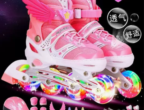 溜冰鞋儿童溜冰鞋女童全闪套装男女儿童滑冰鞋...
