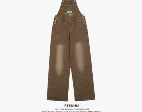 Resumm背带牛仔裤女美式宽松直筒裤显瘦...