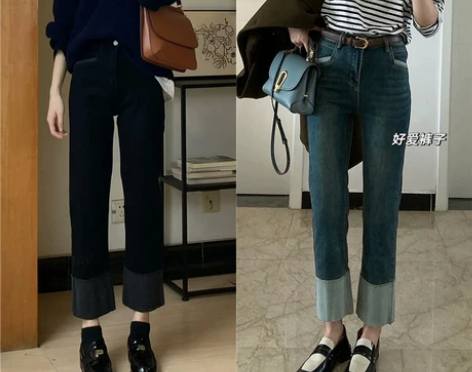 单裤/厚绒拼色小直筒 2022年秋冬新款加...