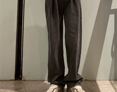 THREE12 秋季新品高腰阔腿褶皱黑灰色...