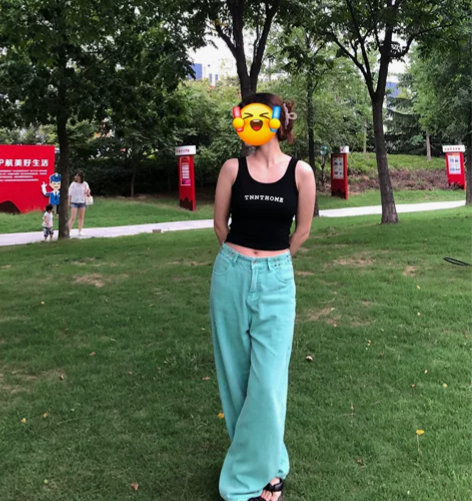 糖果色牛仔裤女夏季直筒裤小个子阔腿裤高腰宽...