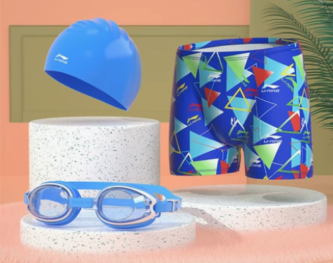 李宁儿童泳裤男童泳衣泳帽泳镜宝宝中大童男孩...