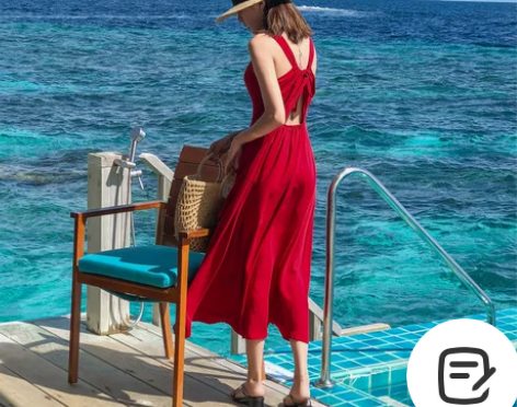 红色露背连衣裙女夏2018新款海边吊带裙子...