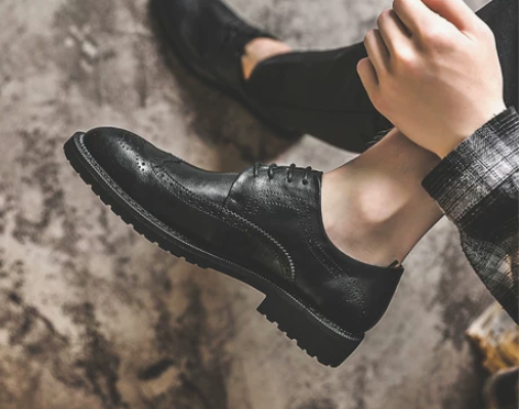 布洛克皮鞋男士夏季英伦风真皮休闲商务正装内...