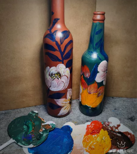 搬家清房,艺术家手绘中古花瓶2支(不含插花...