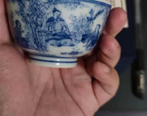 景德镇墨舍柴窑手绘青花竹林七贤人物杯 感兴...