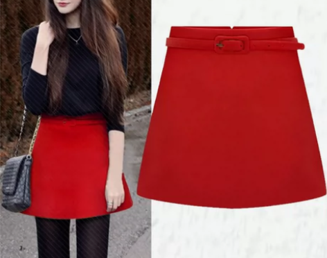 ?毛呢半身裙中长款秋冬高腰a型加厚裙子显瘦...