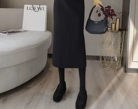 秋冬加厚针织直筒包臀显瘦外穿长款半身裙高腰...