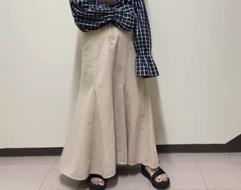 日系长款鱼尾裙米色 均码 腰围65-70长...