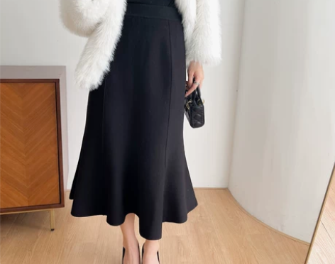 黑色高腰气质半身裙女显瘦a字 鱼尾裙 M码...