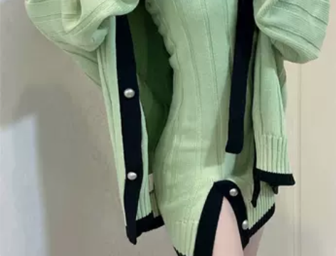 秋冬新款时尚女装毛衣女港风名媛小香风绿色开...